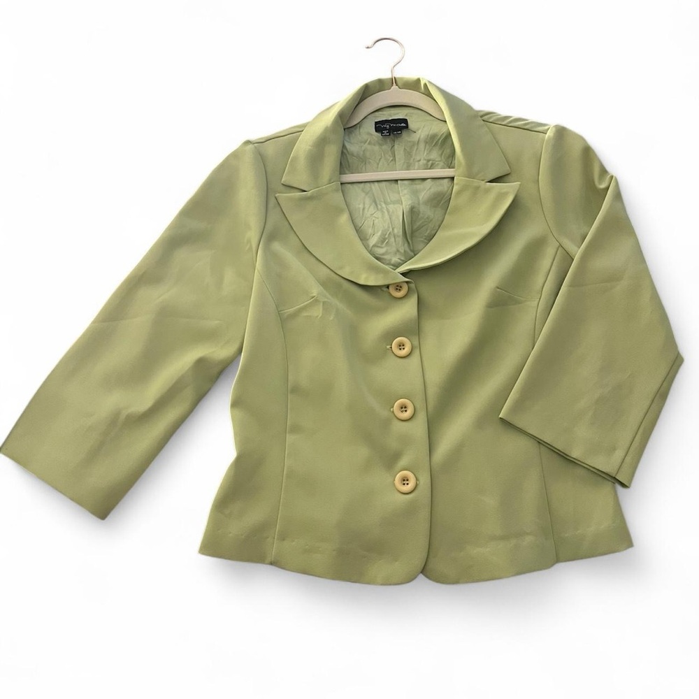 My Michelle Green Blazer with Wide Lapel and Cropped Length